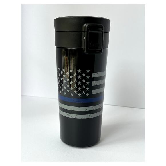 Thin Blue Line Law Enforcement American Flag 12 Ounce Vacuum Tumbler - Picture 1 of 10